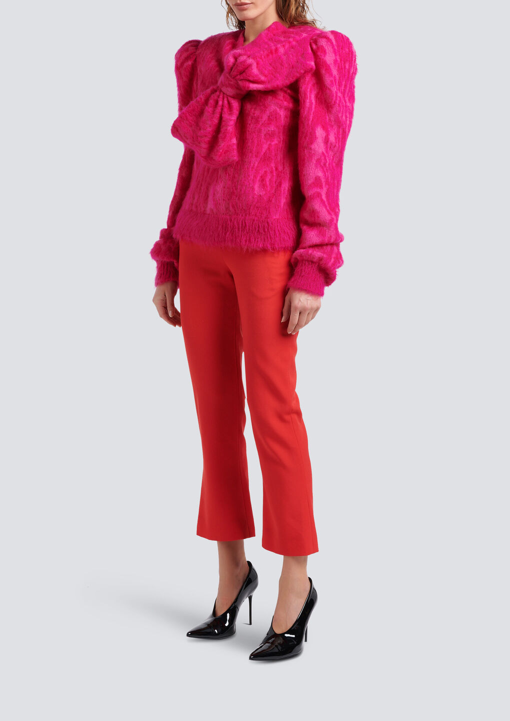 Balmain Grain De Poudre Flared Cropped Trousers In Red
