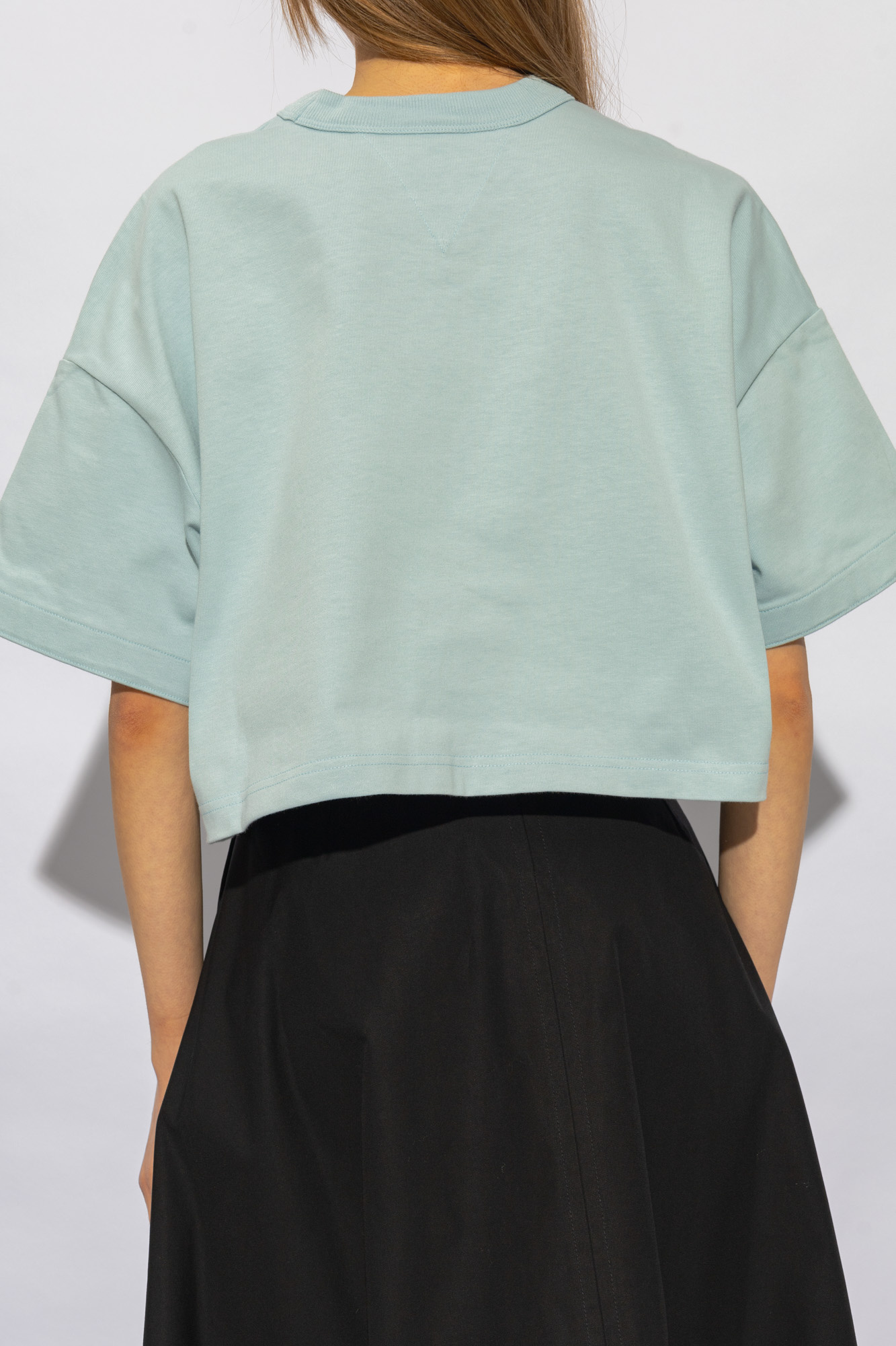 Bottega Veneta Pocket Detailed Cropped T-shirt In Blue