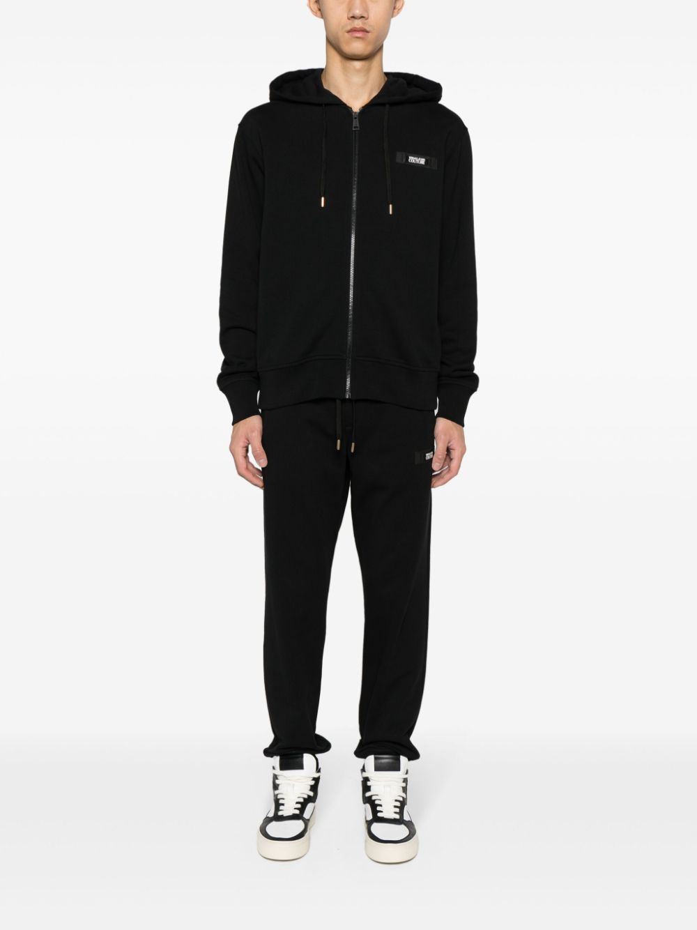 Versace Jeans Logo-patch Cotton Track Pants In Black