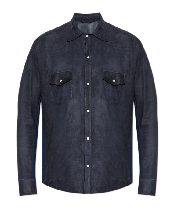 Eleventy Long-sleeved Suede Shirt In Black