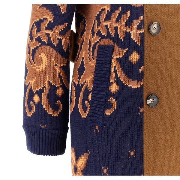 Etro Bi-material Double-breasted Long Coat In Brown