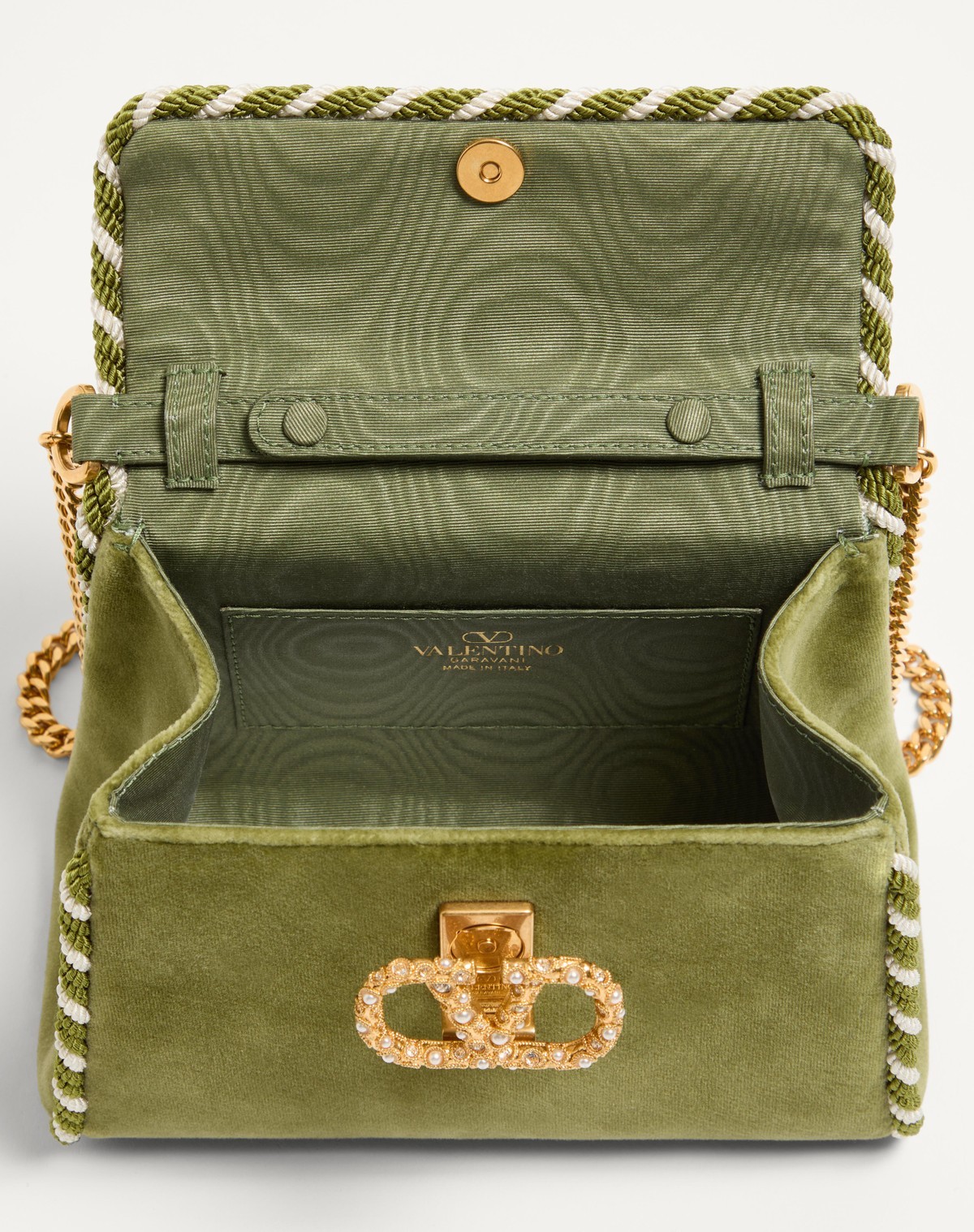 Valentino Garavani Mini Vsling Handbag In Velvet With Jewel Logo In Green