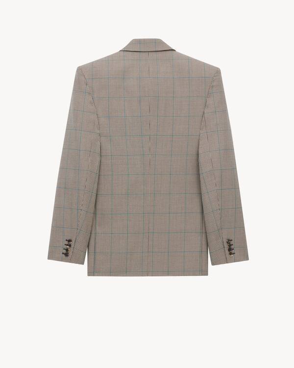 Saint Laurent Jacket In Prince Of Wales Wool In Gray