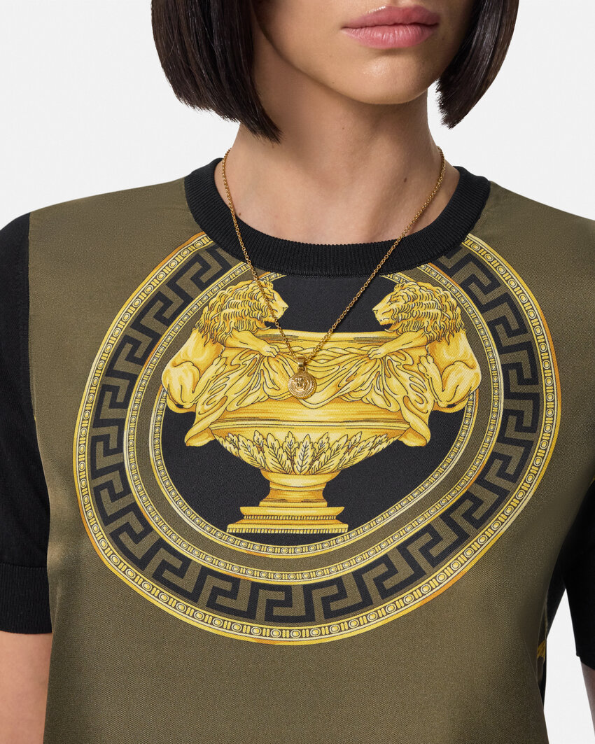 Shop Versace La Coupe Des Dieux Panelled T-shirt In Green