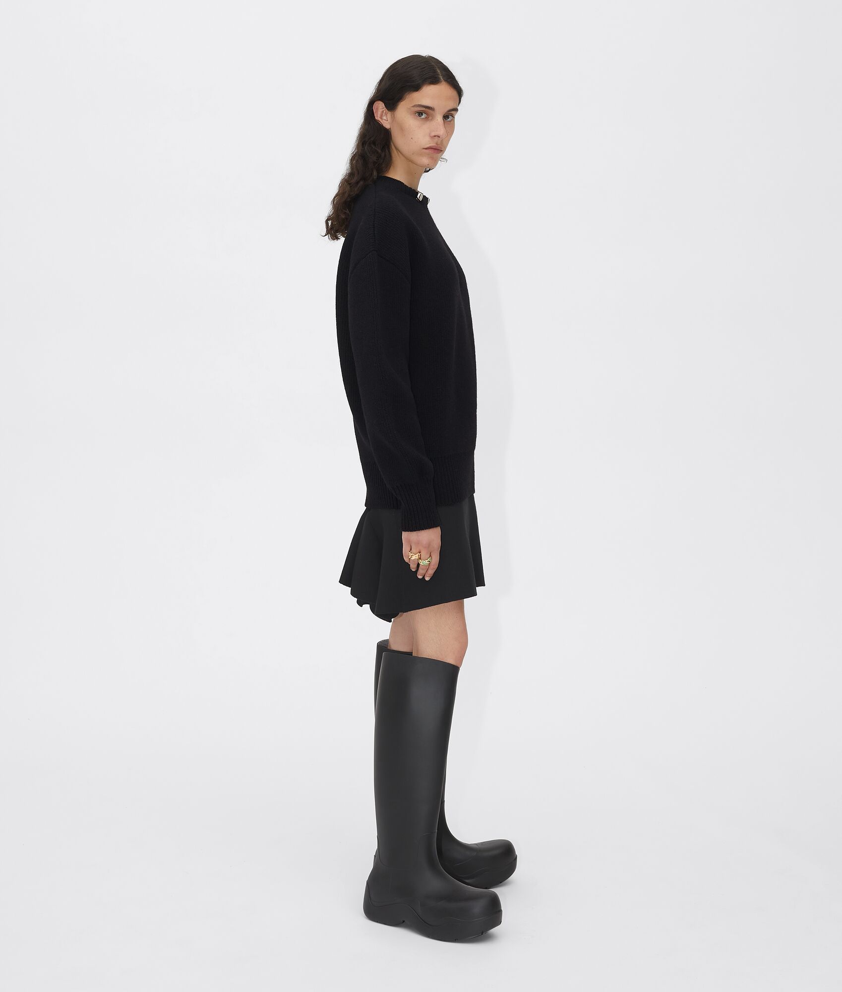 Bottega Veneta Bv Cn Metal Dtl Ls Dbl Fc Shetland Sweat In Black