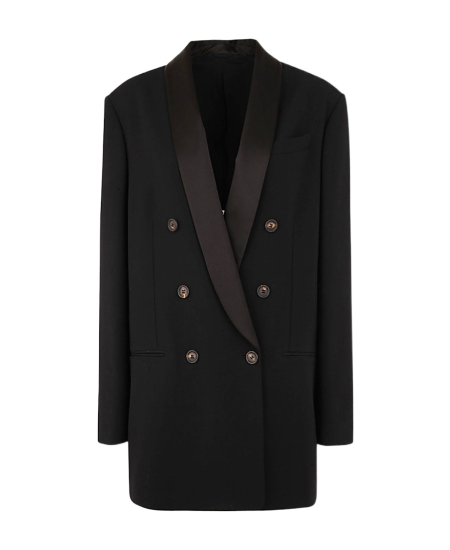 Brunello Cucinelli Jacket Double Breasted Satin Lapel In Black