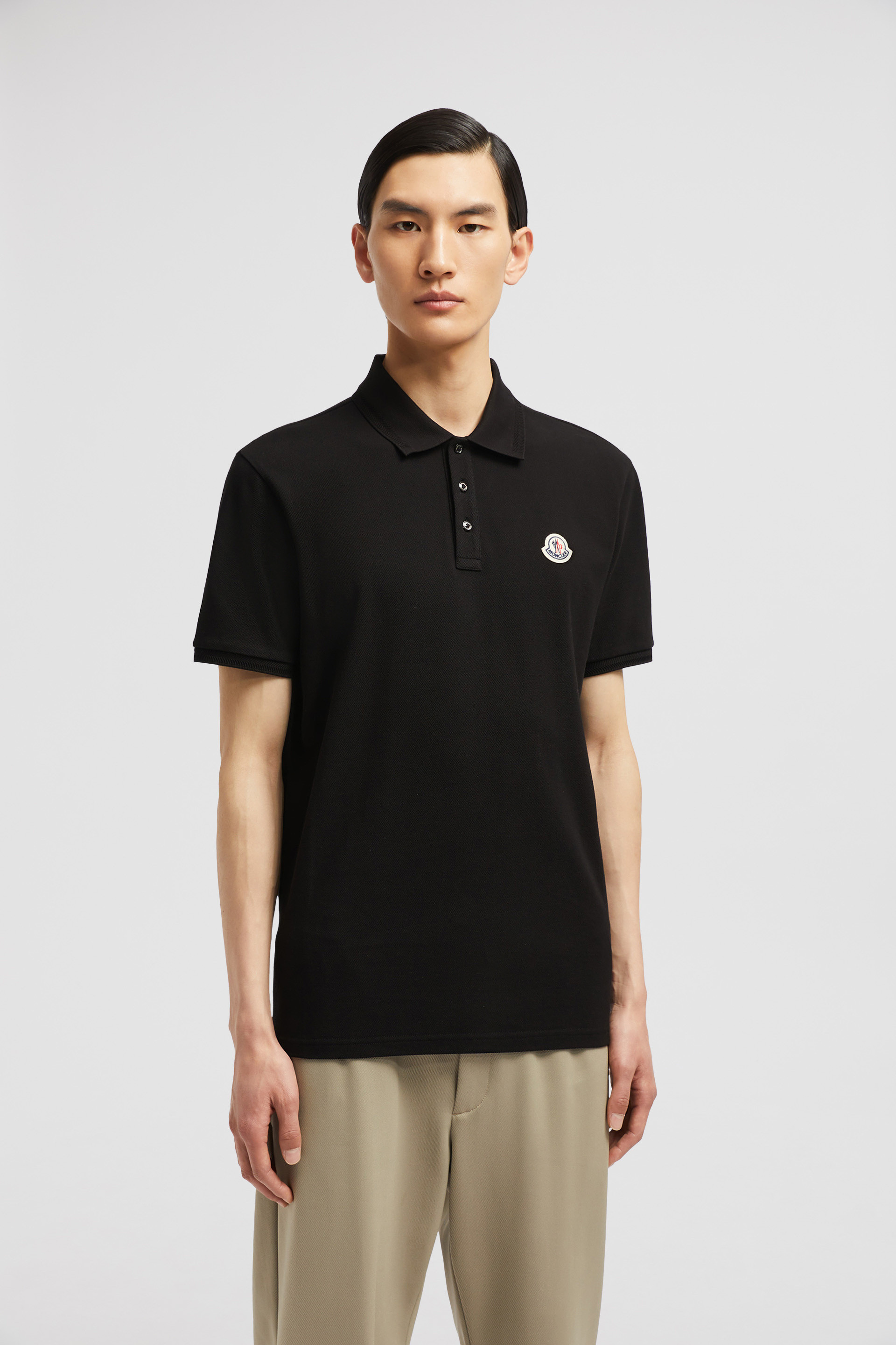 Moncler Logo Patch Cotton Piquet Polo Shirt In Black