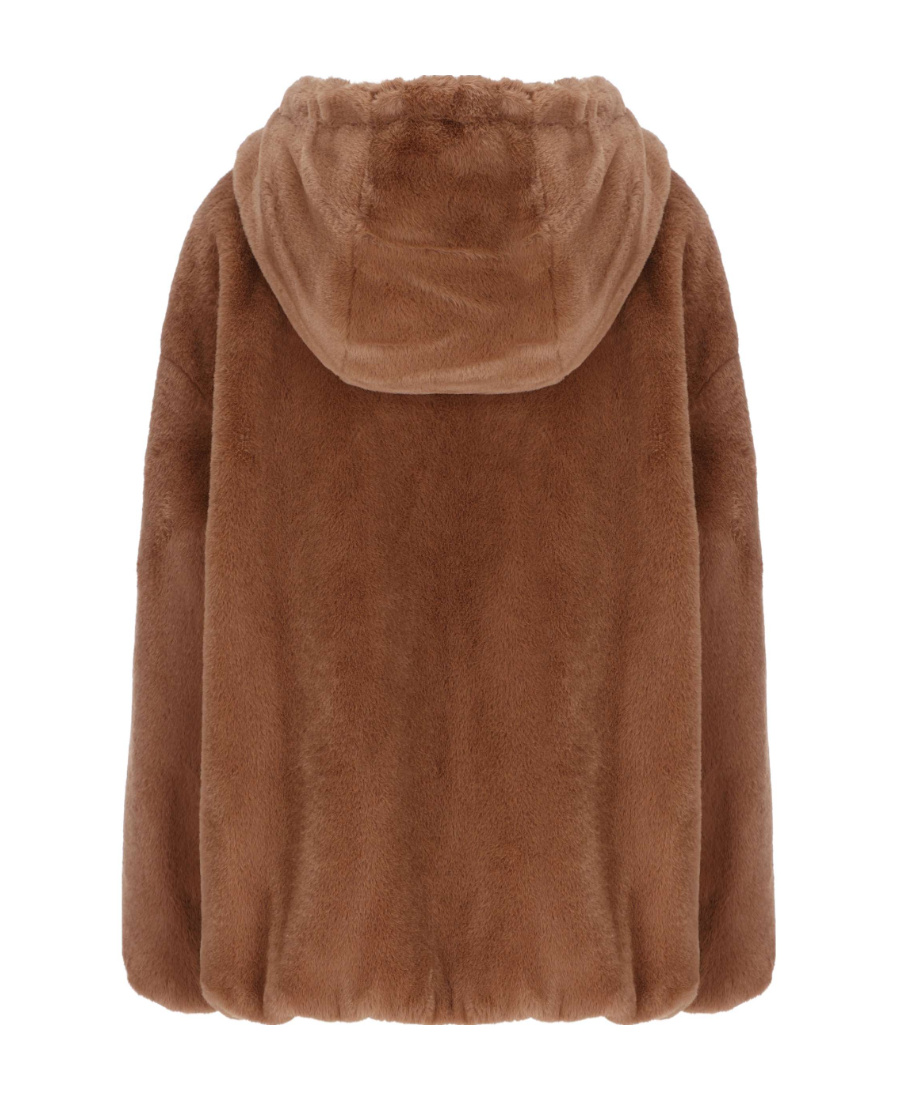 Herno Dark Brown Faux Fur Bomber Jacket With Custom Drawstring Hood In Brown