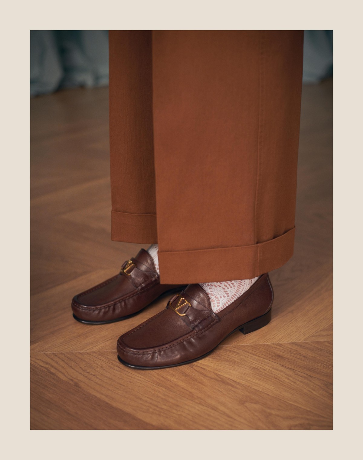 Valentino Loafers Leather Gold-tone Hardware In Brown