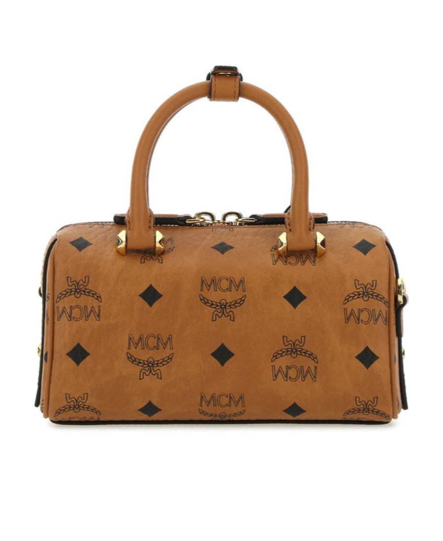 Mcm Boston Logo Plaque Mini Tote Bag In Brown