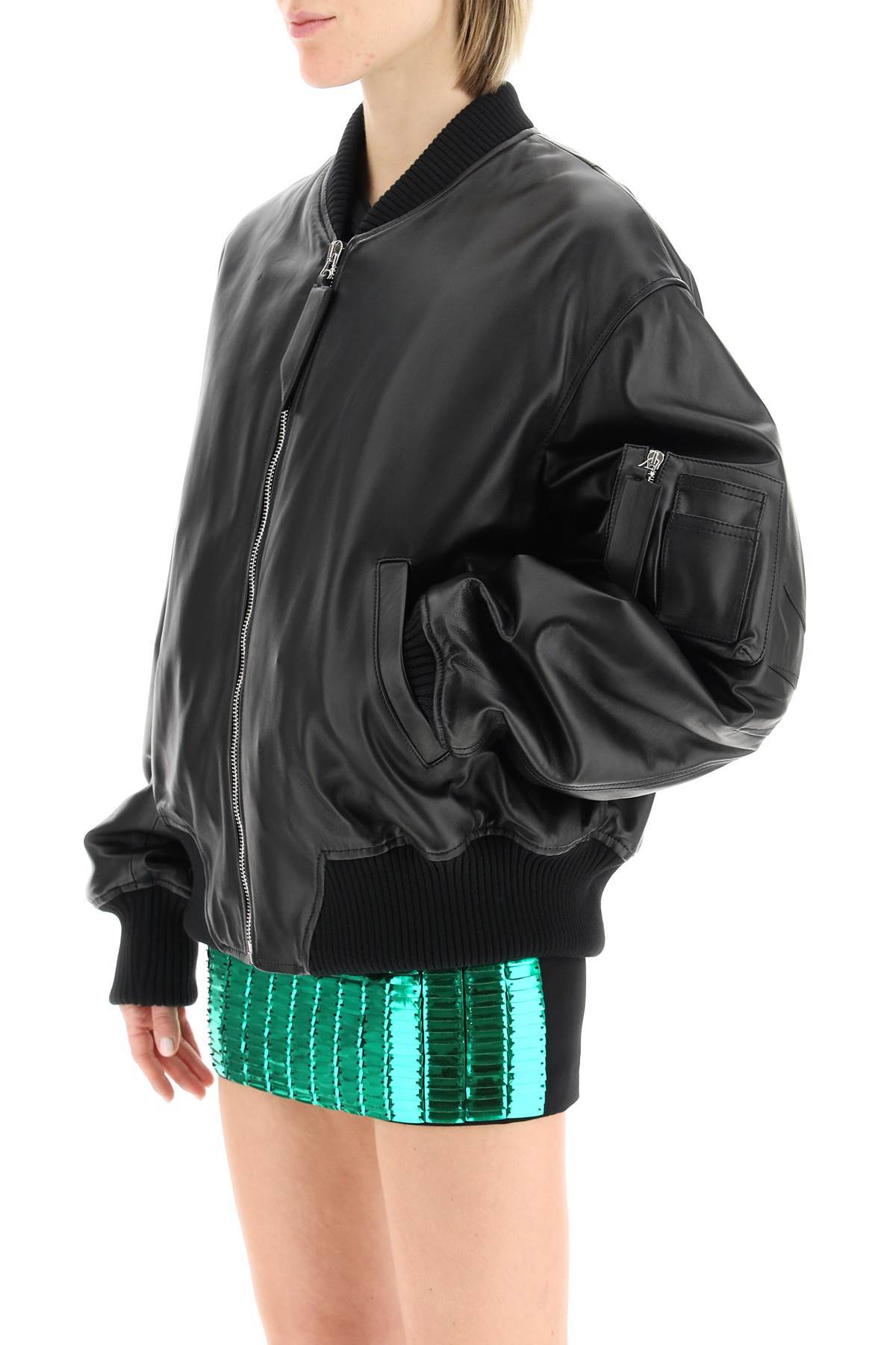 Attico Oversized Nappa Leather Bomber Jacket In Black