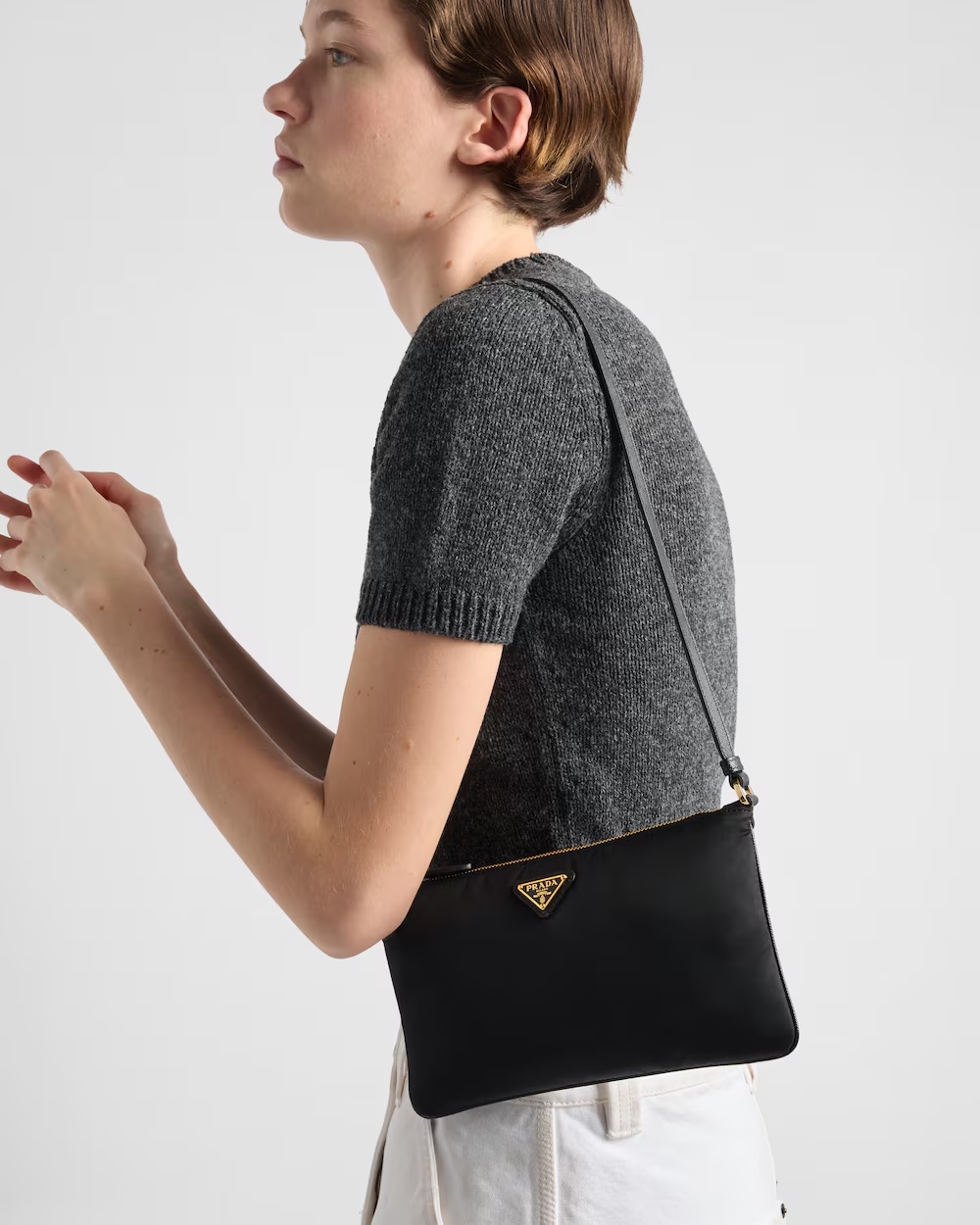 Prada Triangle-logo Shoulder Bag In Black