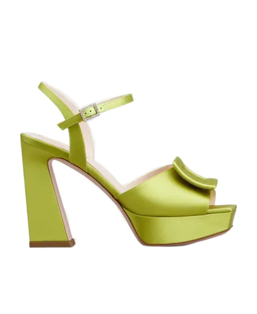 Roger Vivier Buckle High-heeled Sandals With Platform Soles In Green