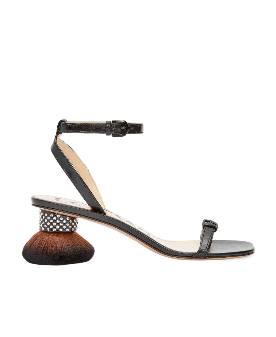 Loewe Petal Brush Crystal-embellished Leather Sandals In Black