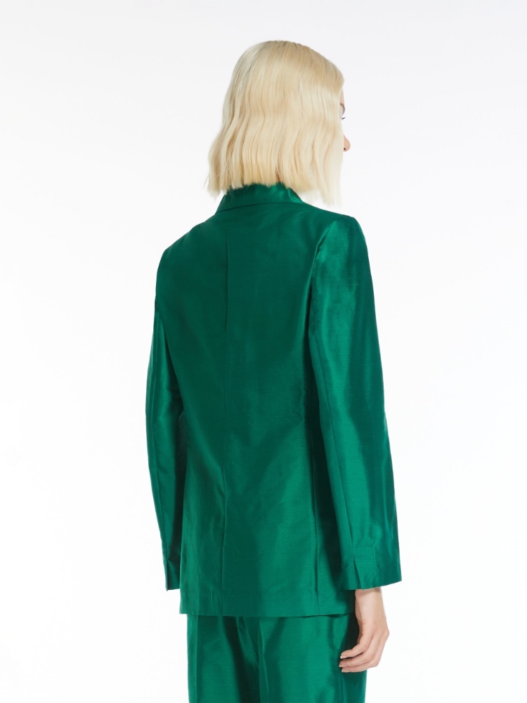 Max Mara Single-breasted Silk Blazer In Green