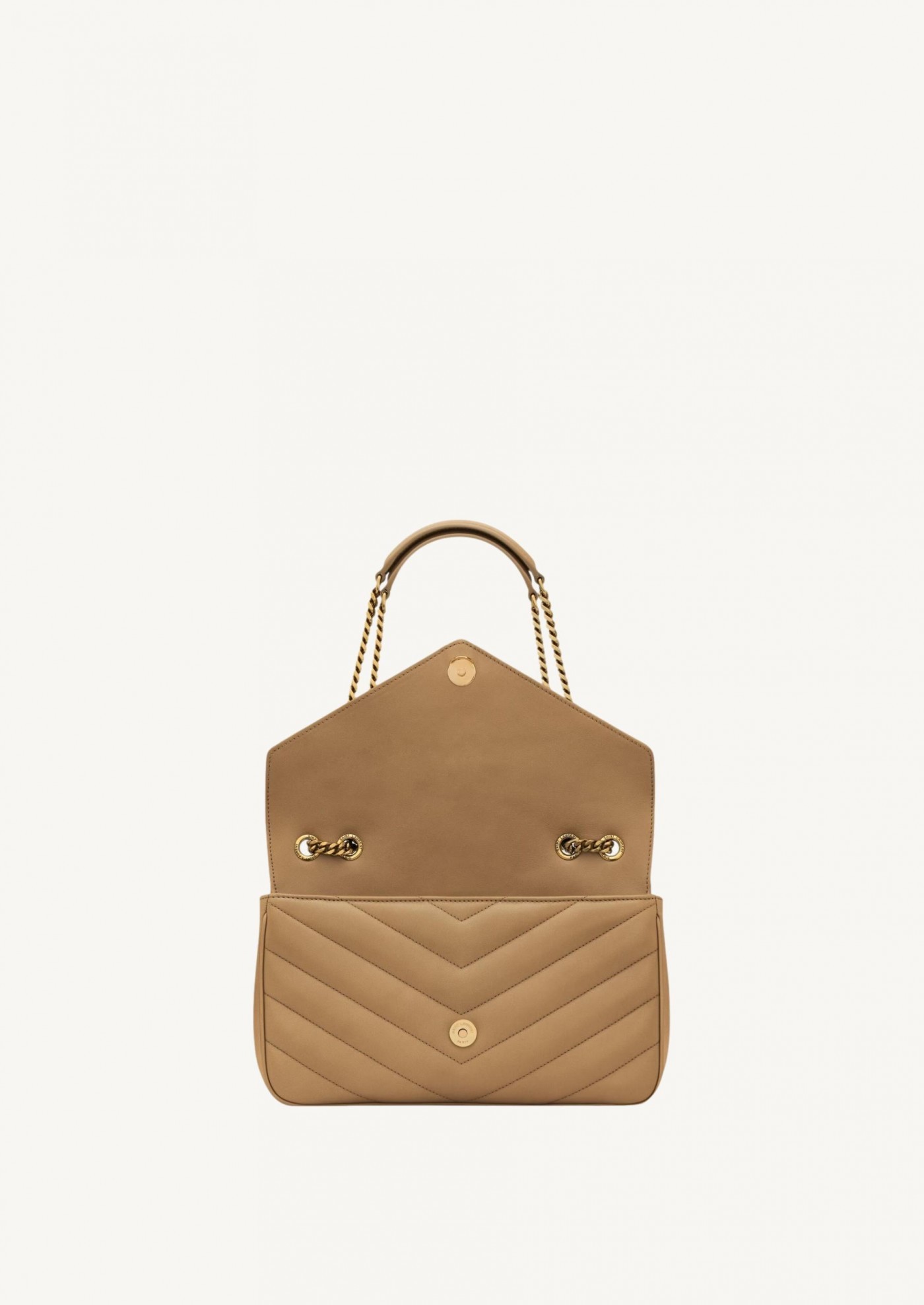 Saint Laurent Loulou Medium In Beige And Gold Quilted Leather In Brown