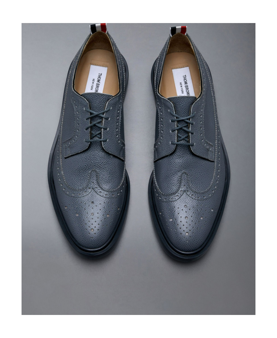 Thom Browne Almond-toe Leather Brogues In Gray
