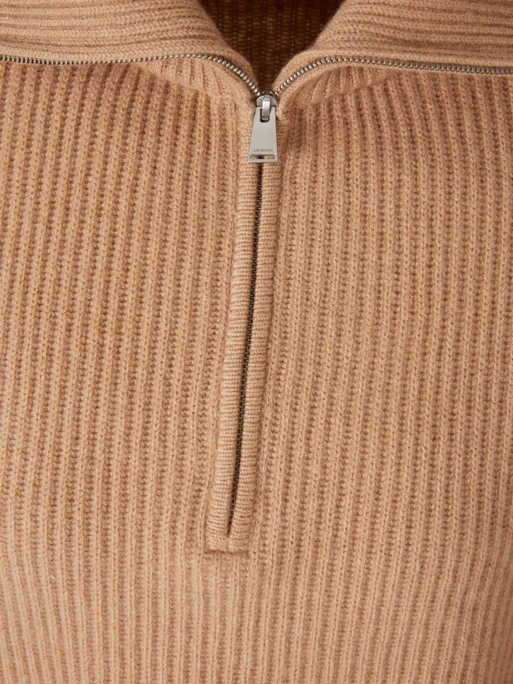 Simkhai Womens Camel Landry Half-zip Ribbed Cashmere Jumper In Brown