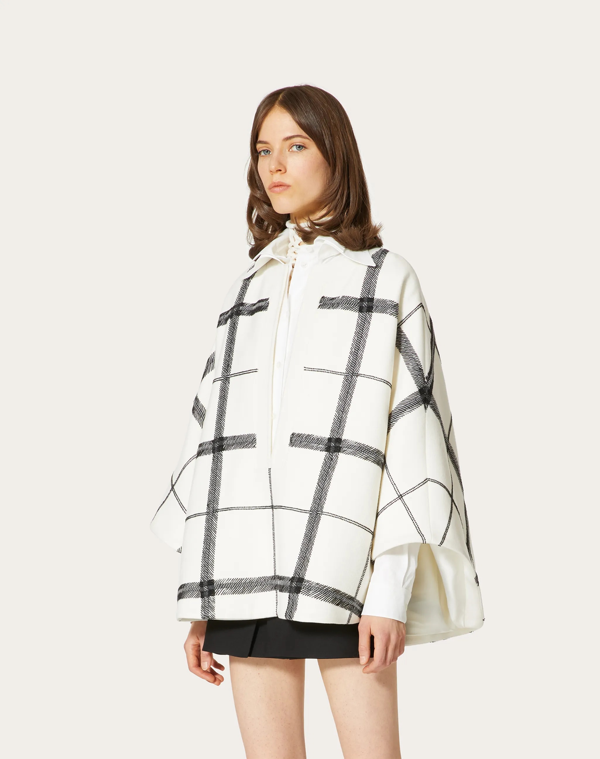 Valentino Checkered Vertical Pleated Cloak In Burgundy