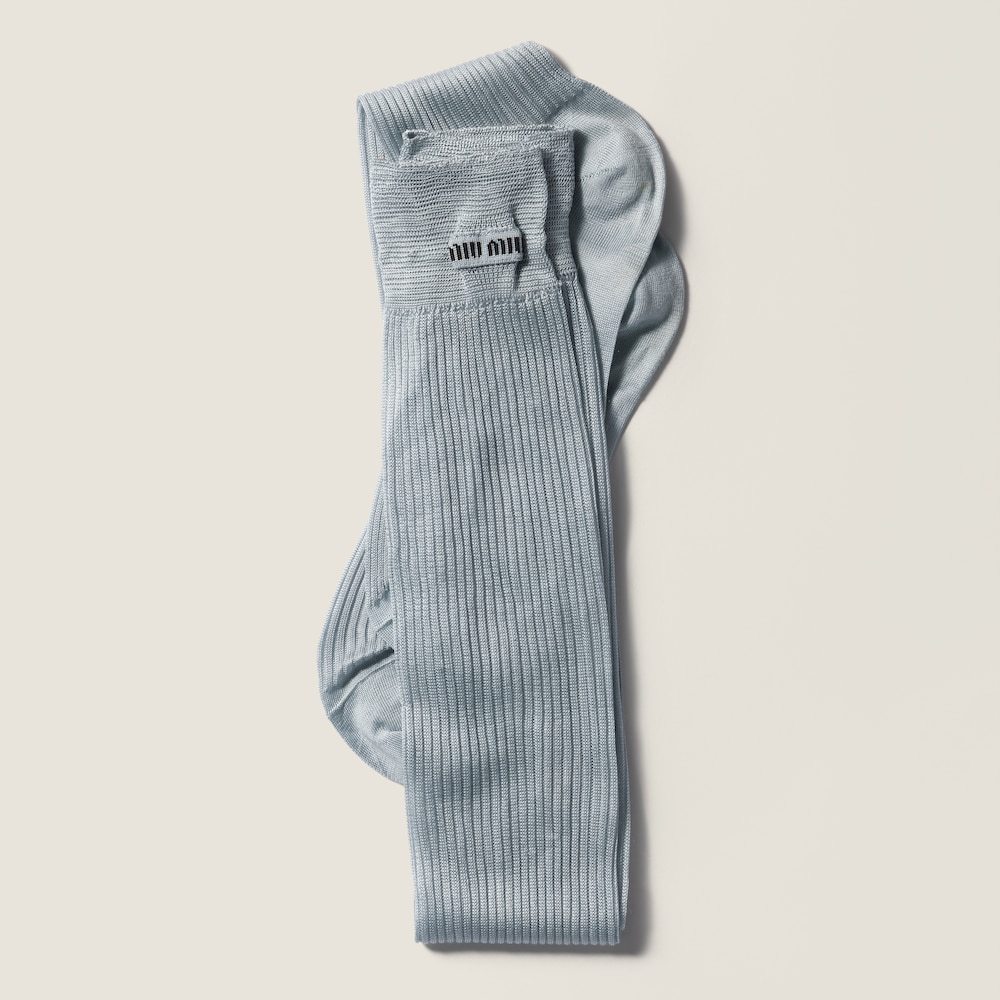 Miu Miu Silk Ribbed Socks In Blue