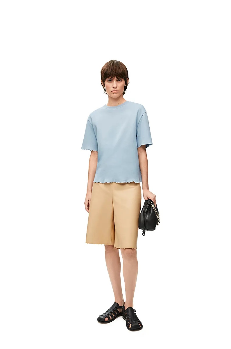 Loewe Short-sleeved Frayed Hem Top In Blue