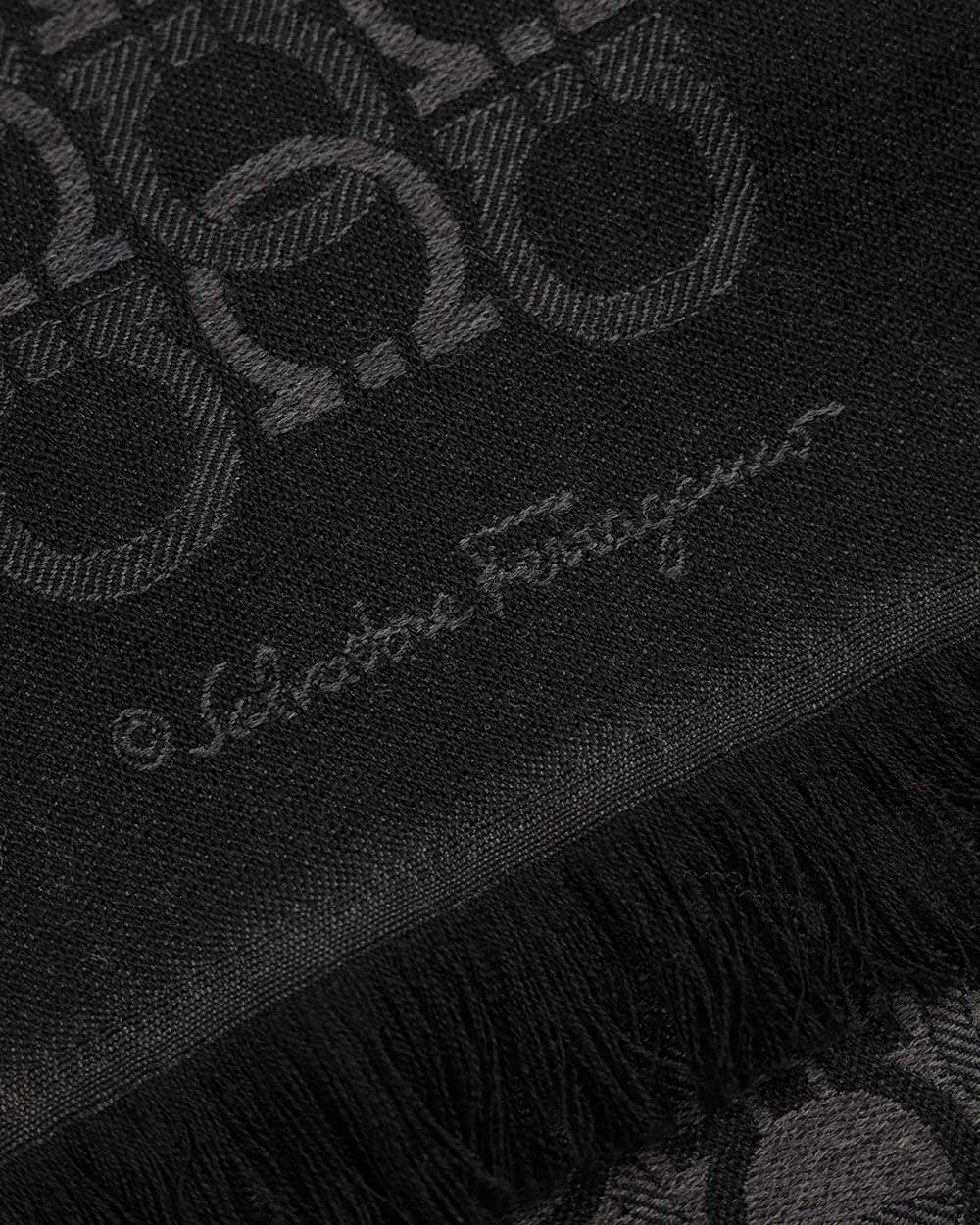 Ferragamo Black Logo Fringed Scarf In Black