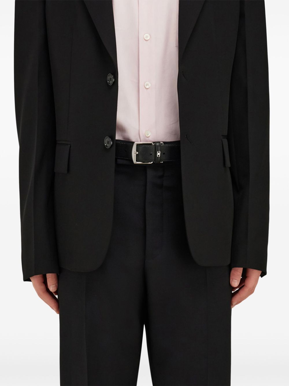 Ferragamo Fixed Belt With A Square Buckle In Black