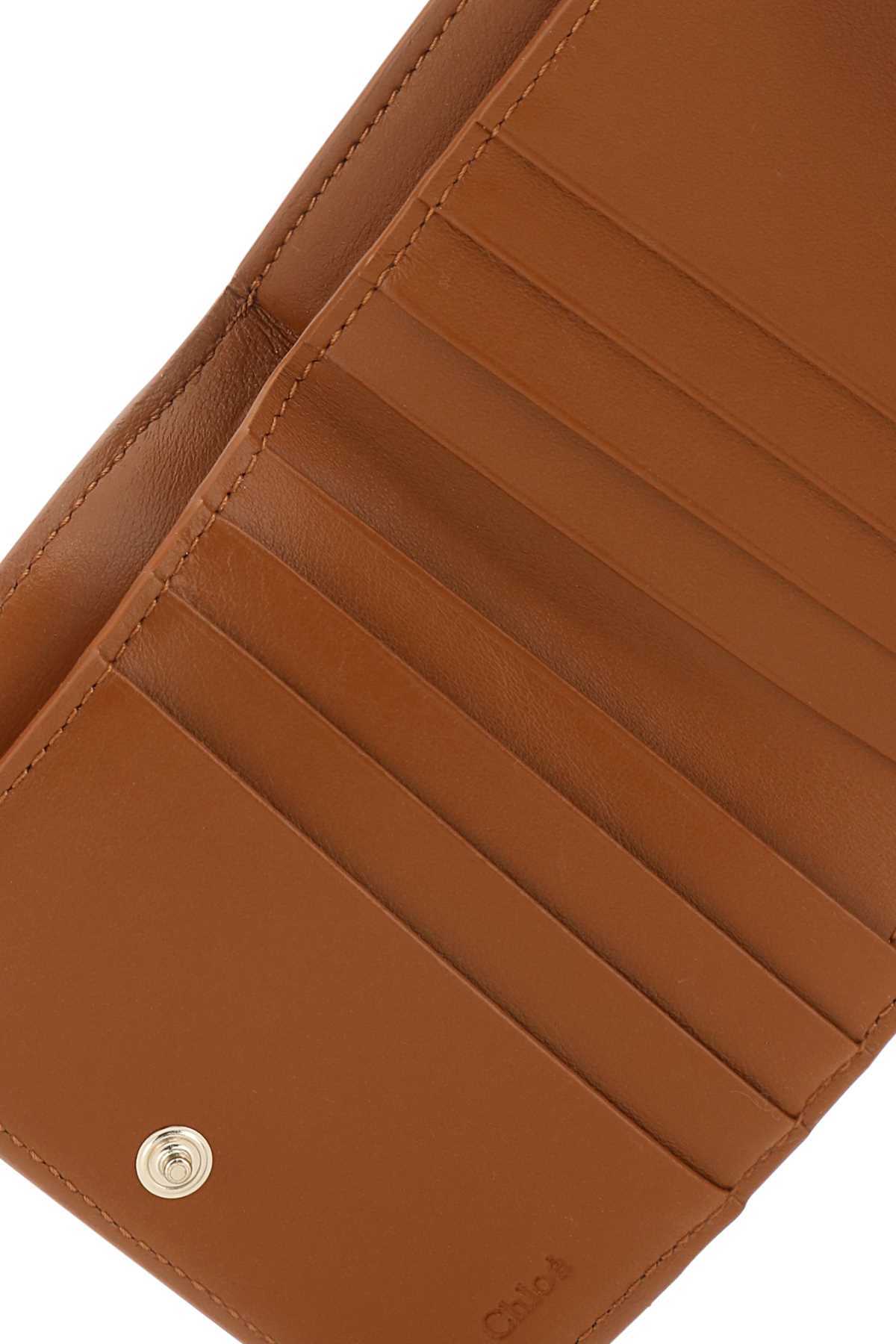 Chloé Embroidered-logo Leather Wallet In Brown