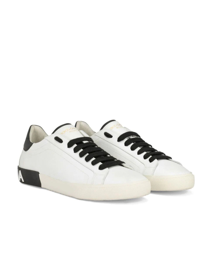 Dolce & Gabbana Portofino Leather Sneakers With Rubberized Logo Shoes In White