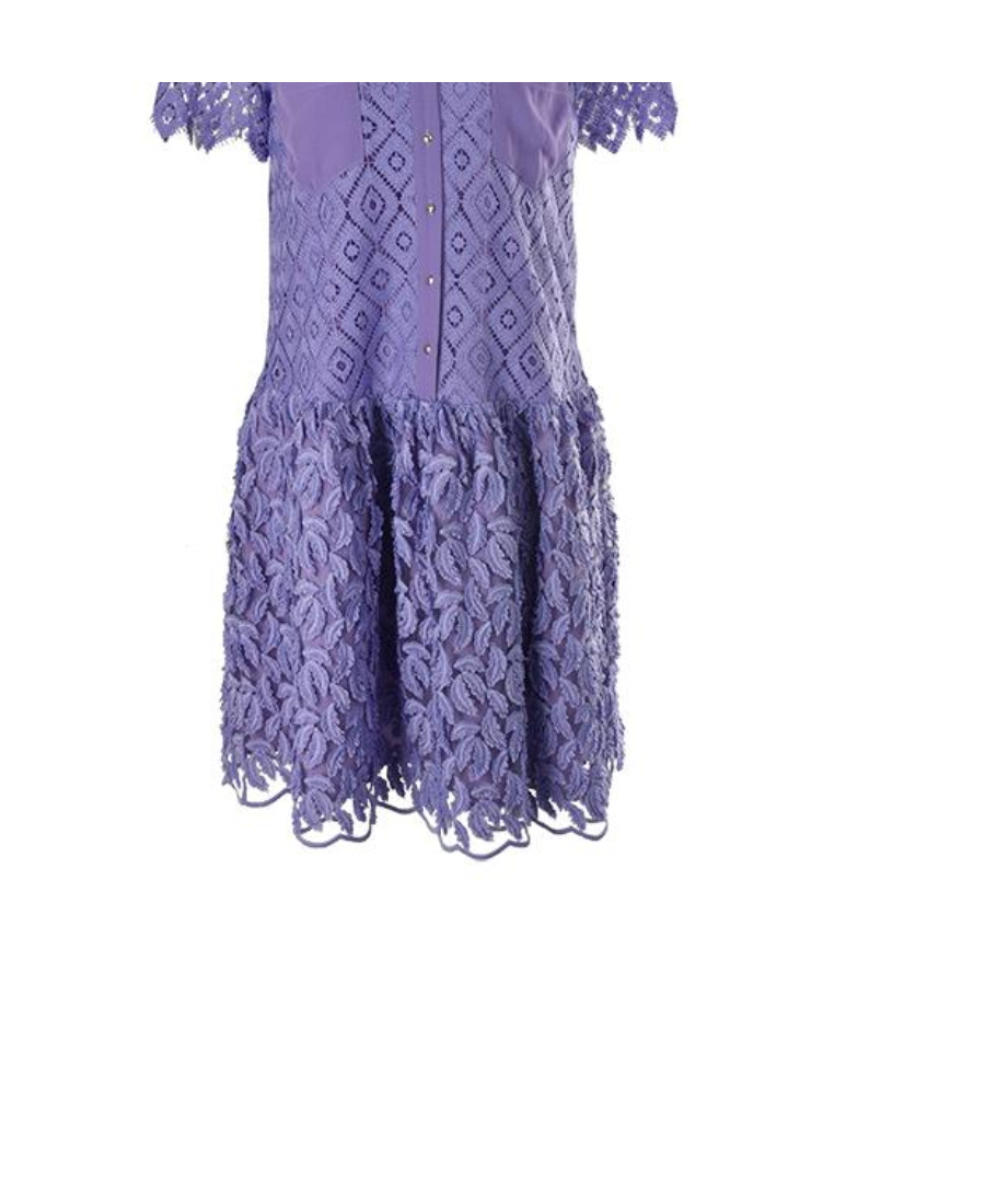 Shop Just Cavalli Lapel Lace Carved Short-sleeved Dress In Blue