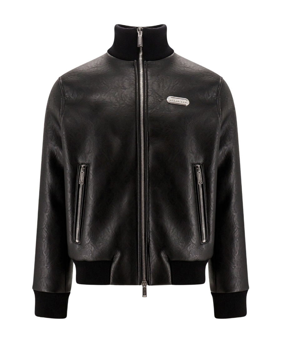 Shop Dsquared2 Logo-plaque Zipped Faux-leather Jacket In Black