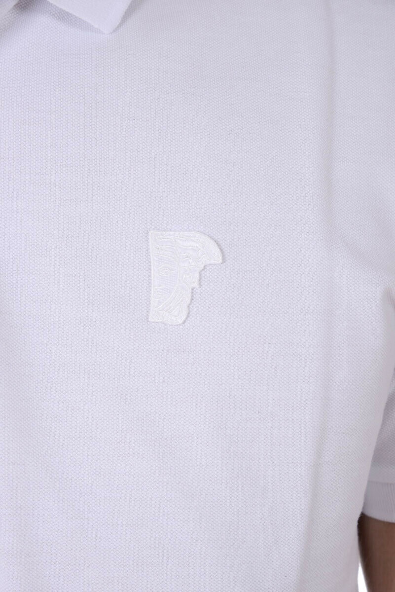 Versace Logo Short-sleeved Polo Shirt In White