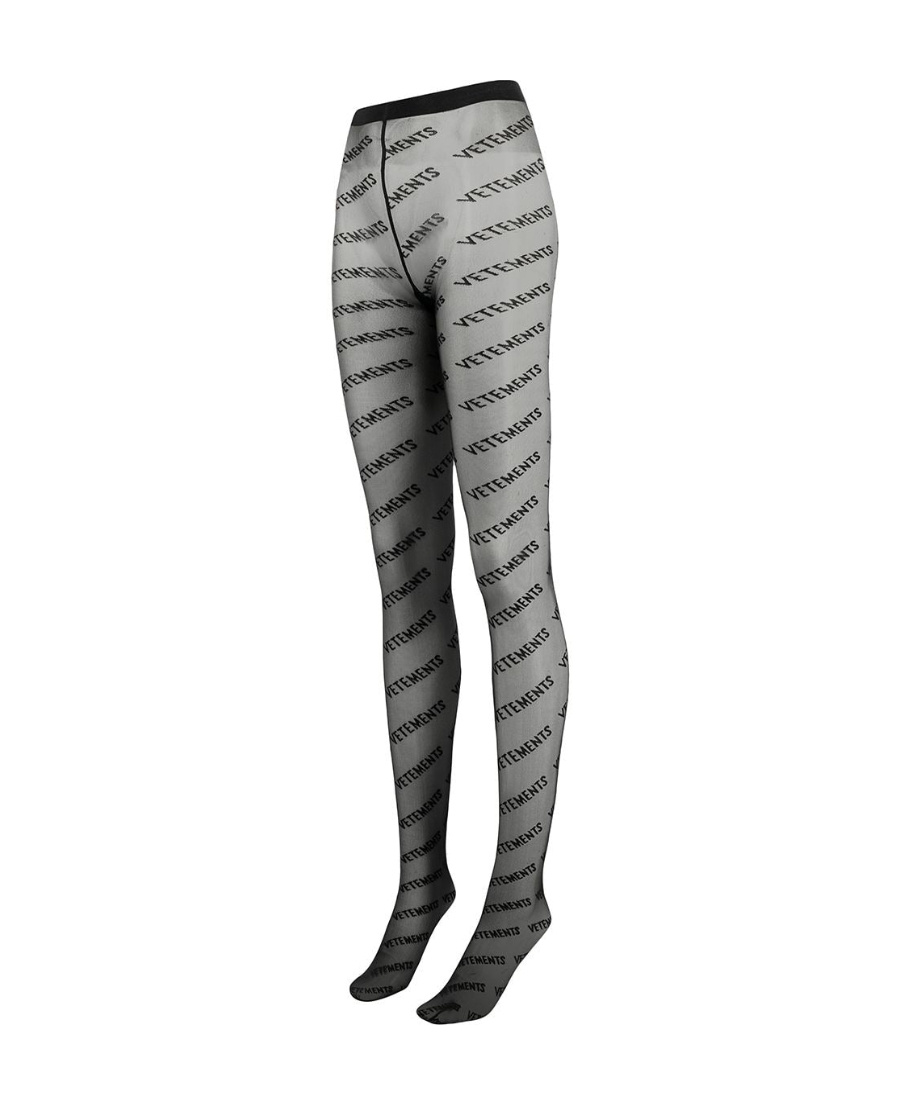 Vetements Semi-sheer Monogram-pattern Stockings In Gray