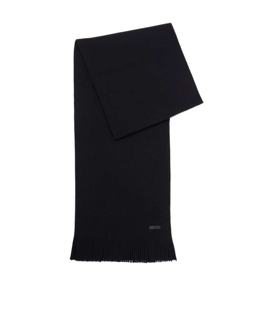 Hugo Boss Raschel-knit Scarf In Virgin Wool In Black