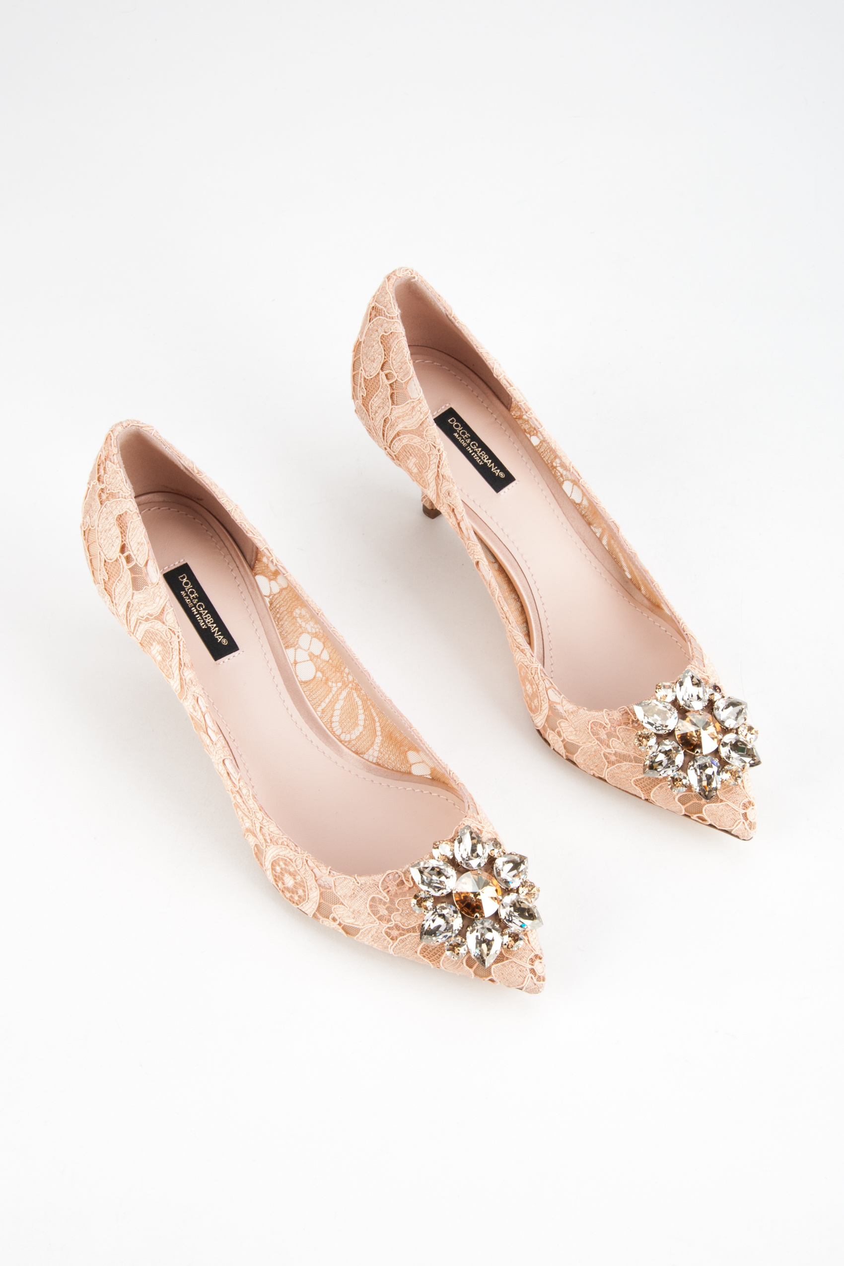 Dolce & Gabbana Lace Rainbow Pumps With Brooch Detailing Shoes In Nude