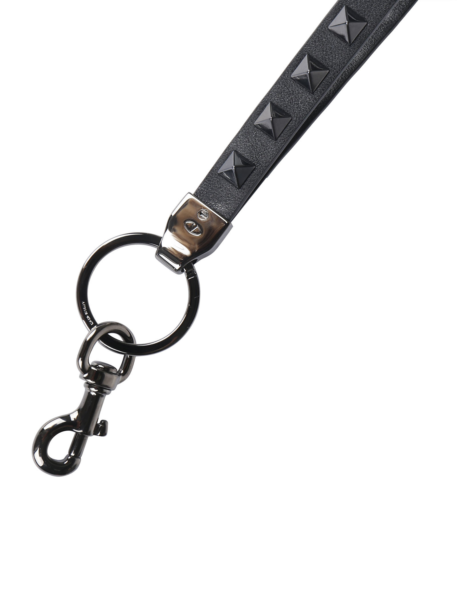Valentino Rockstud Leather Keyring In Black