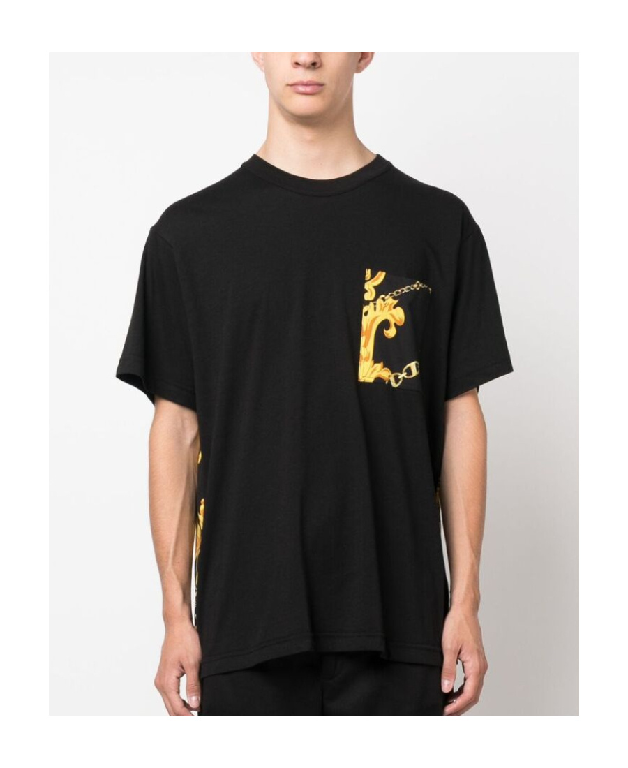 Versace Jeans Baroque-pattern Cotton T-shirt In Black