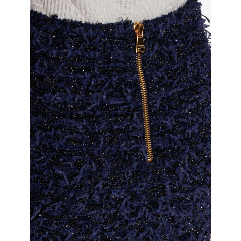 Balmain Black Pencil Mini Skirt With Jewel Buttons In Tweed Woman In Black