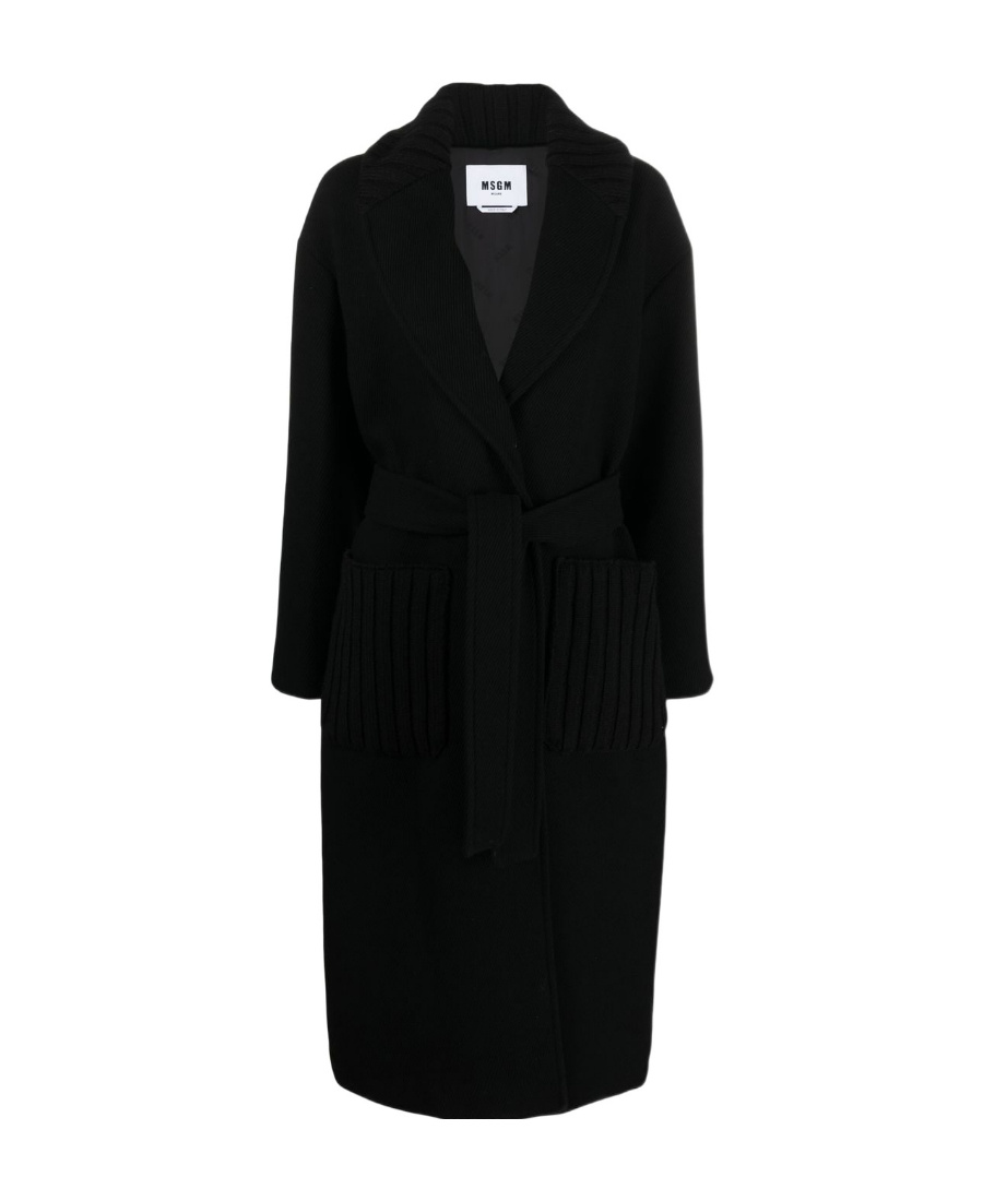 Msgm Single-breasted Belted Wool Coat In Black