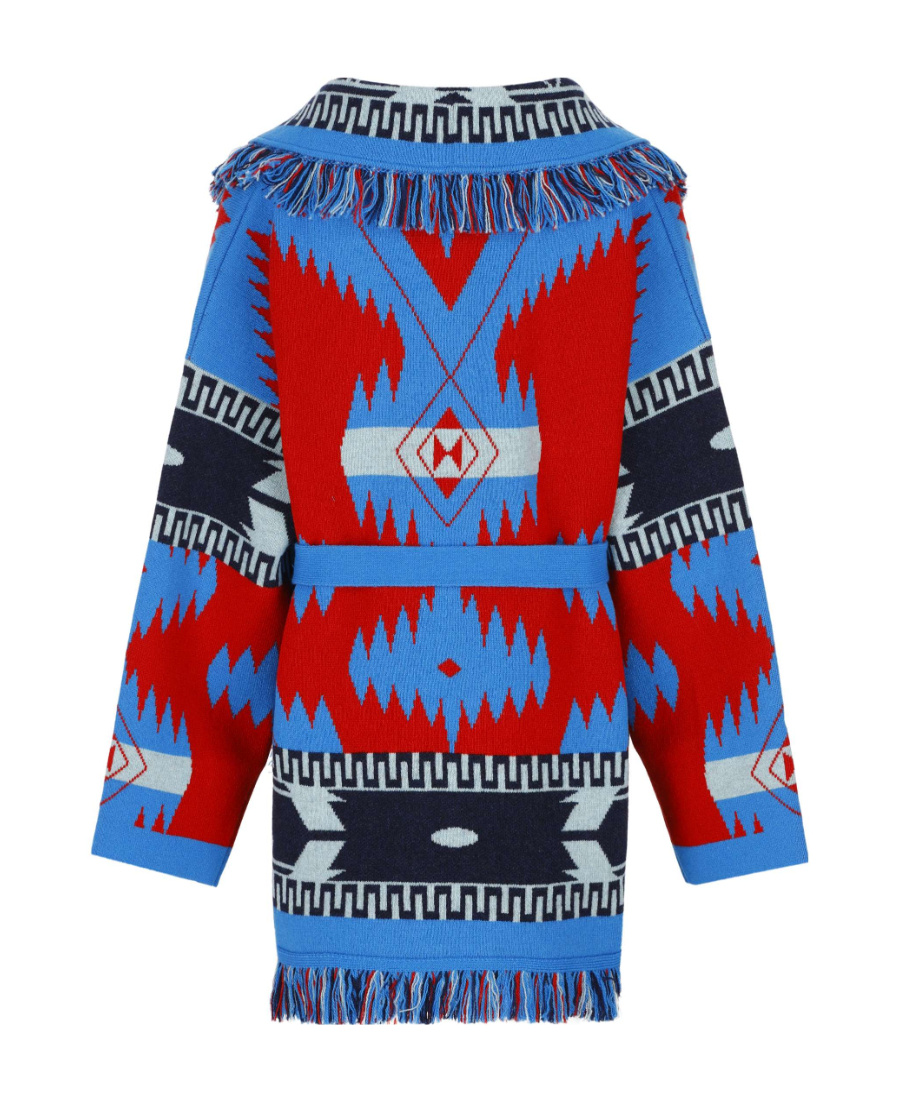 Alanui Intarsia-knit Belted Cadigan In Blue