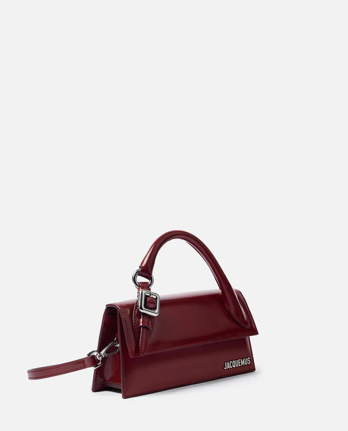 Jacquemus Burgundy Brusched Leather Le Chiquito Long Boucle Handbag In Burgundy