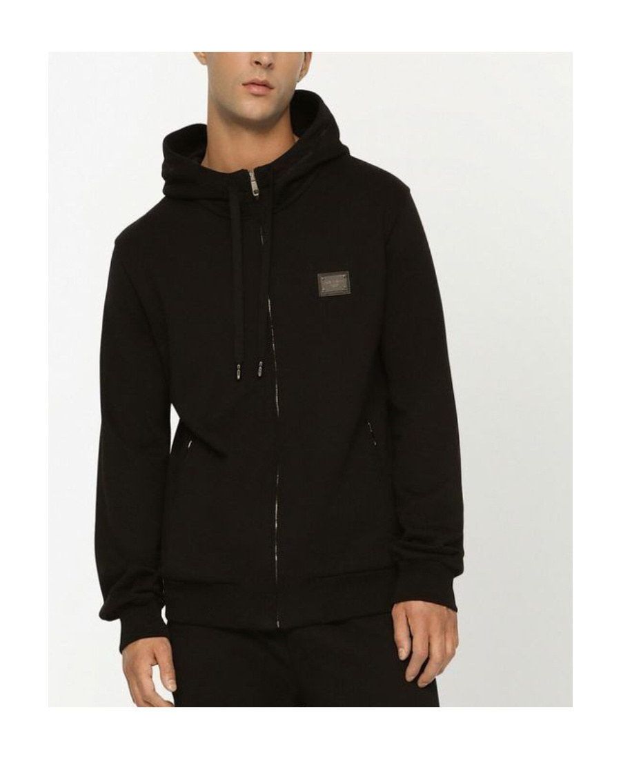 Dolce & Gabbana Black Hoodie With Plated Logo On The Chest In Black