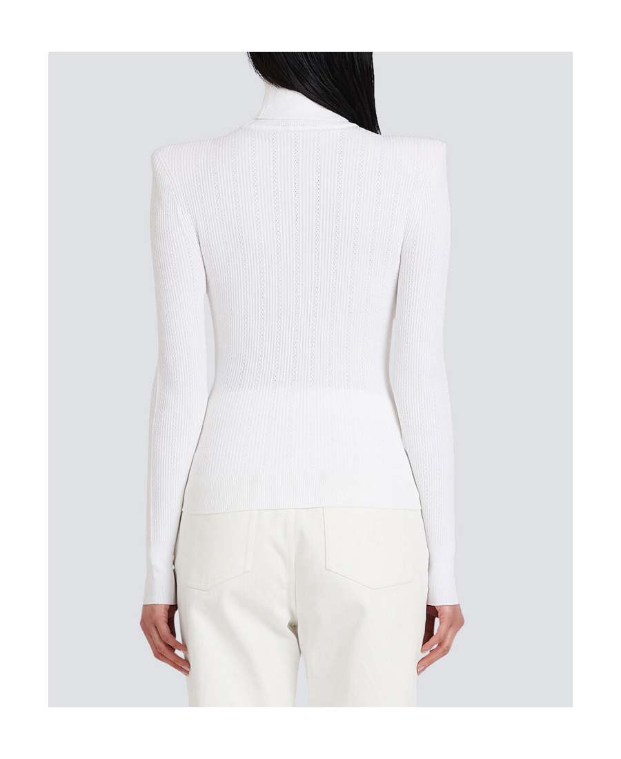Shop Balmain Knit Sweater With Gold-tone Buttons In White