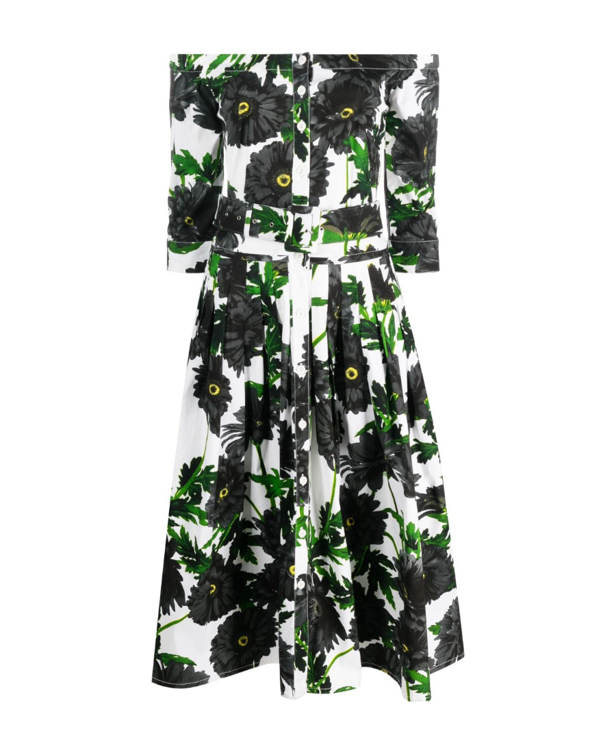 Samantha Sung Audrey Off Shoulder 3/4 Sleeves Long Dress With Anemon Naples All Over Printing In Black