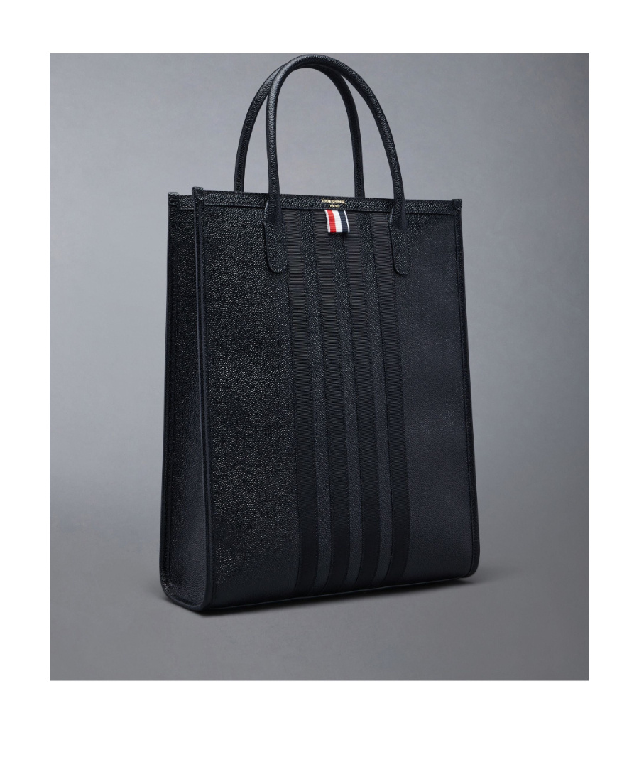 THOM BROWNE 4-BAR LEATHER TOTE BAG 