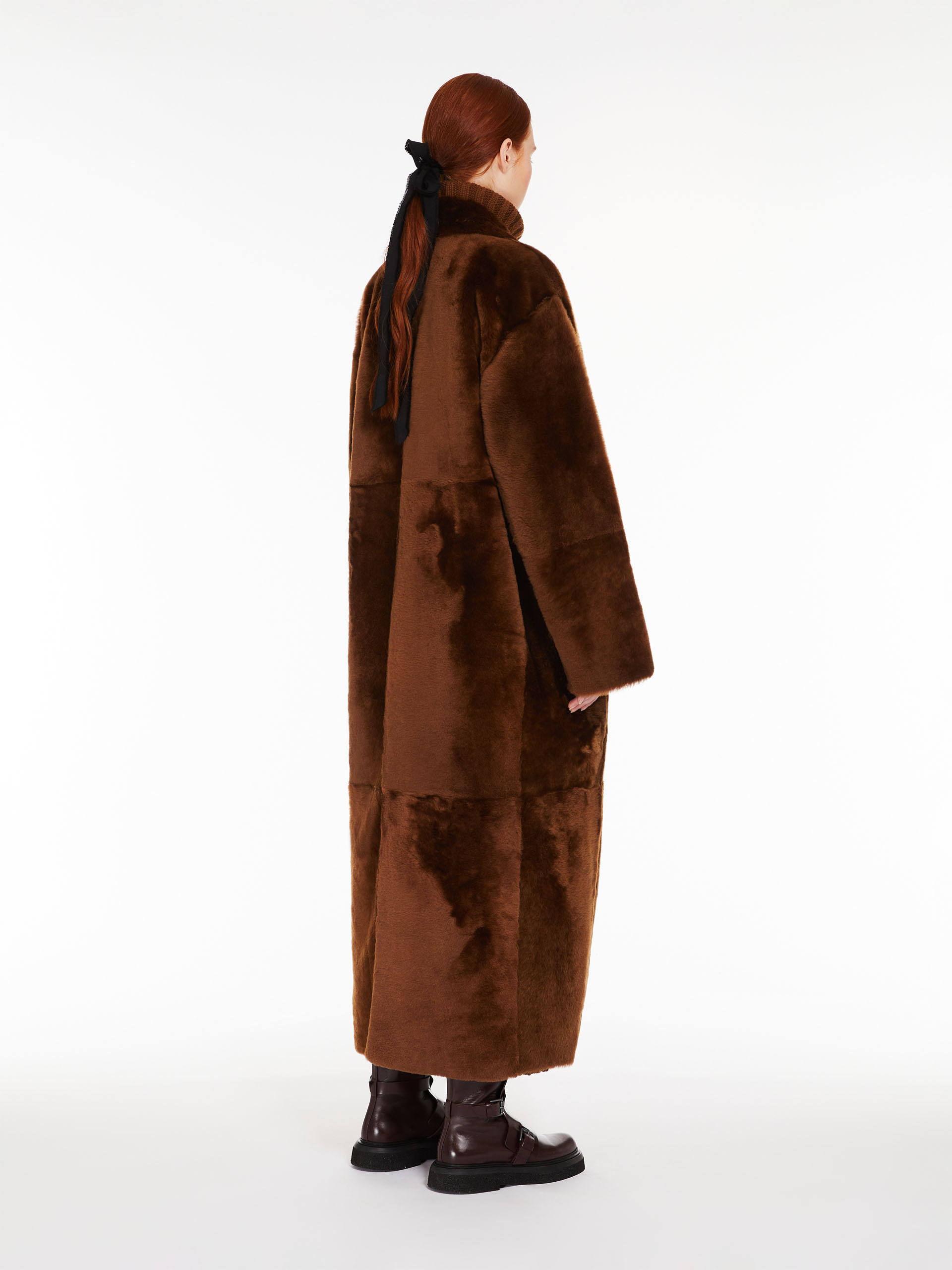 Max Mara Tanga Double-breasted Shearling Coat In Brown
