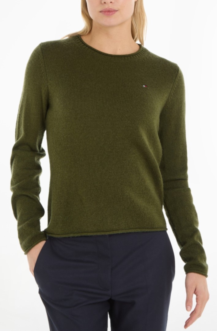 Tommy Hilfiger Round Neck Long-sleeved Sweater In Green