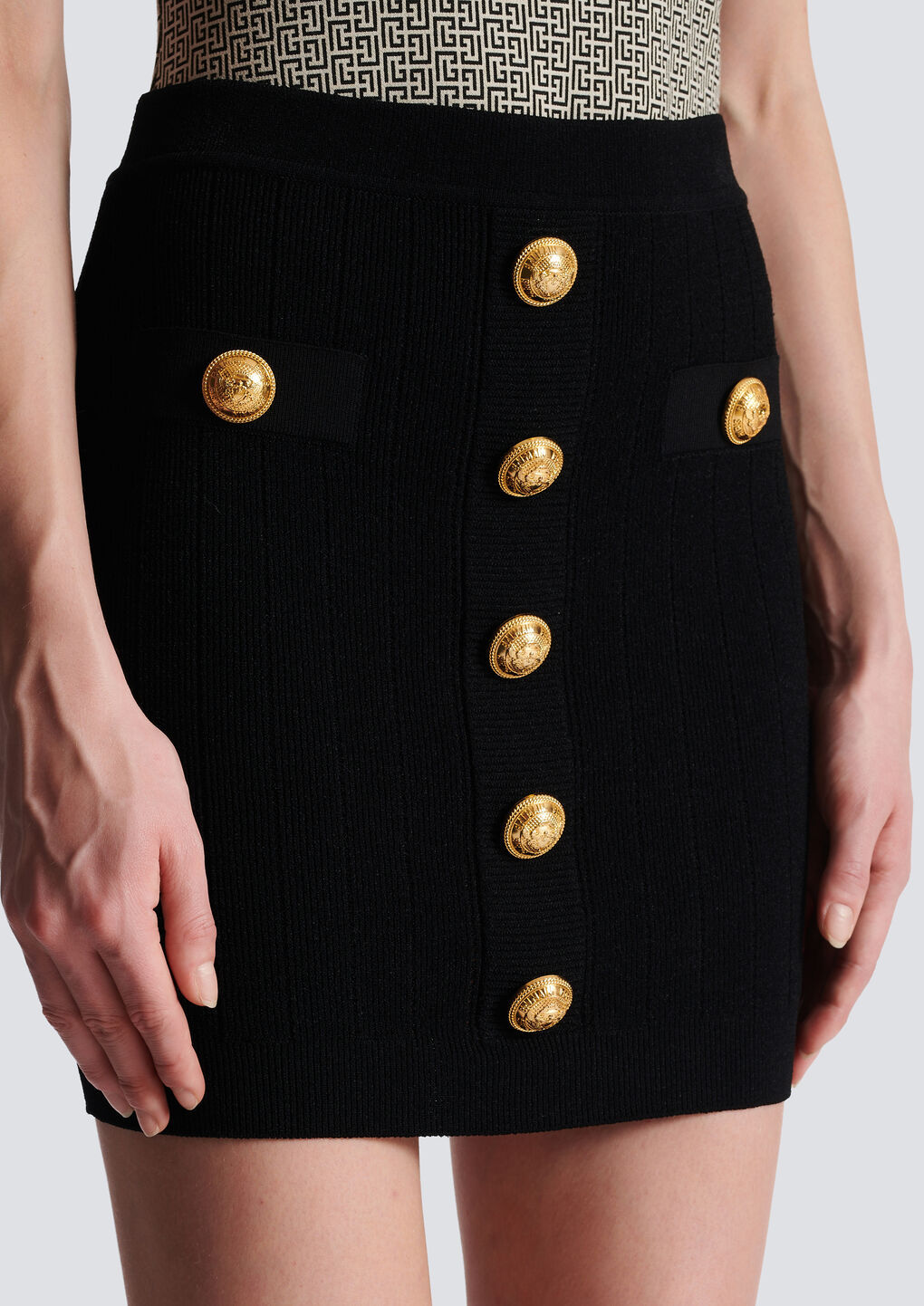Shop Balmain Knit Skirt With Buttons In Black
