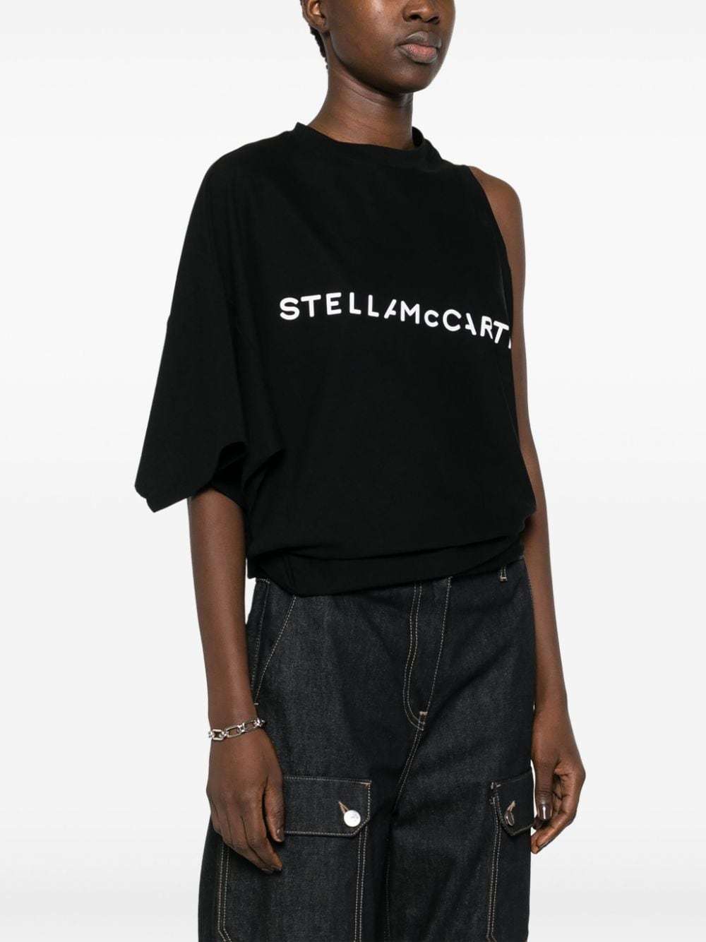 Stella Mccartney Asymmetric Cotton Top In Black