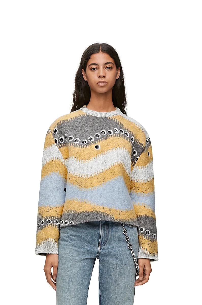 Loewe Womens Multicolor Stripe-pattern Crewneck Knitted Jumper In Nude